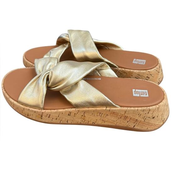 NWOT FitFlop F-Mode Twist Platform Gold Slide Sandals – Sz 9M - Picture 3 of 9